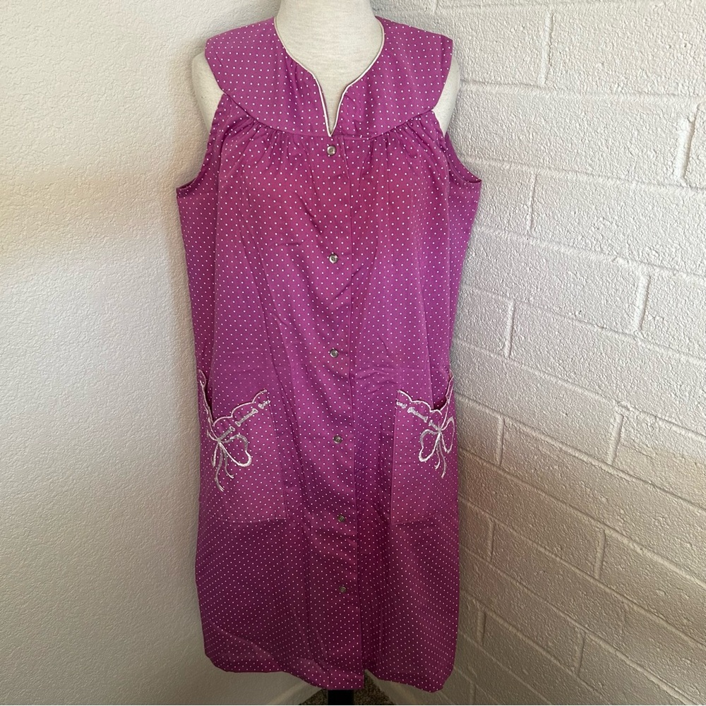 Vintage 60’s Coquette House Lounge Wear Pink Polka dot Dress Embroidered Ribbons